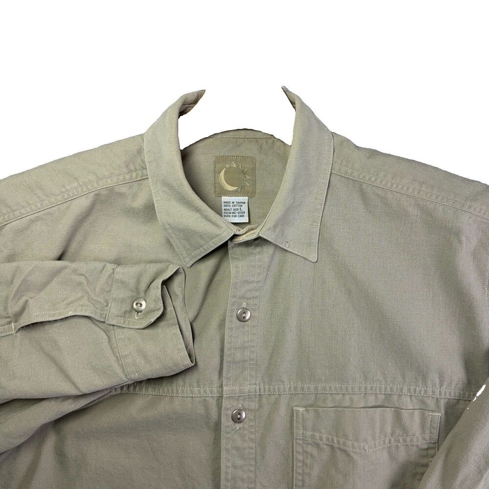 Vintage Marlboro Gear Button Up Shirt Mens Large Beige Long Sleeve Utility 90s